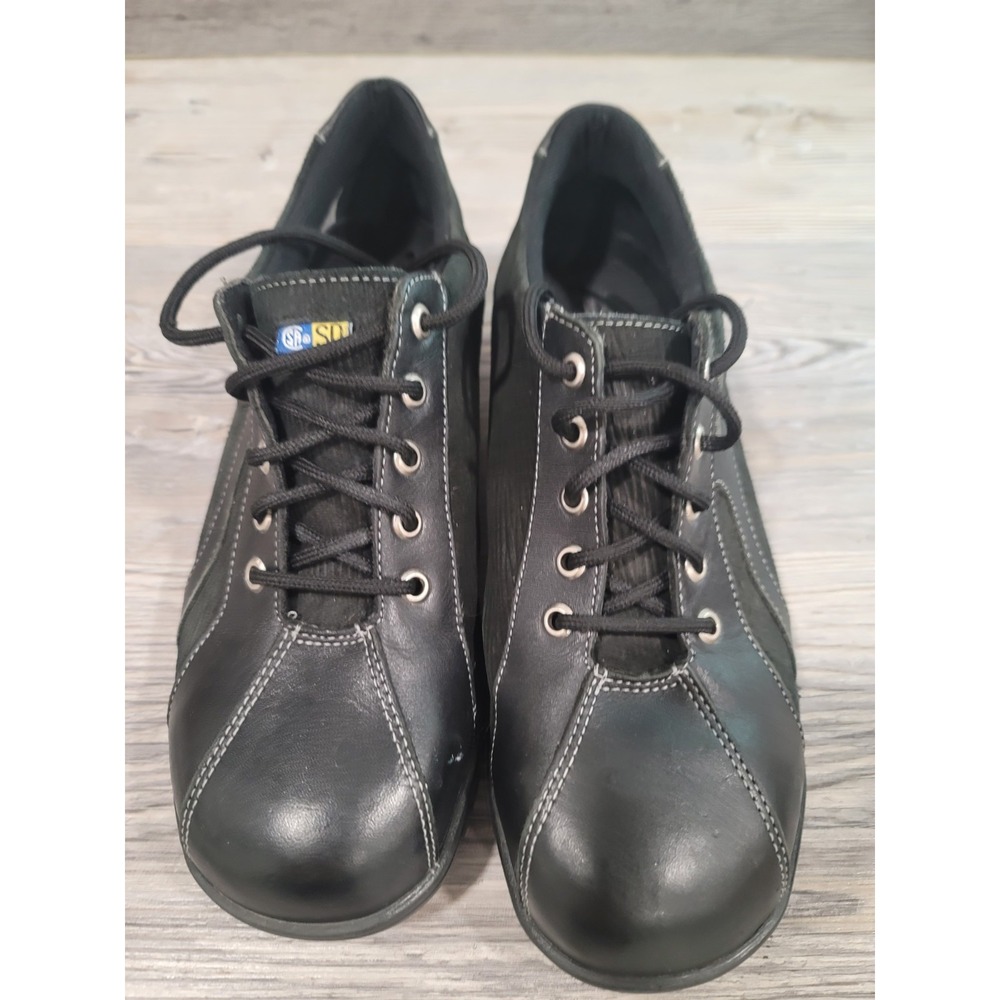Mello walk work shoes women 9E slip resistant steel toe black leather